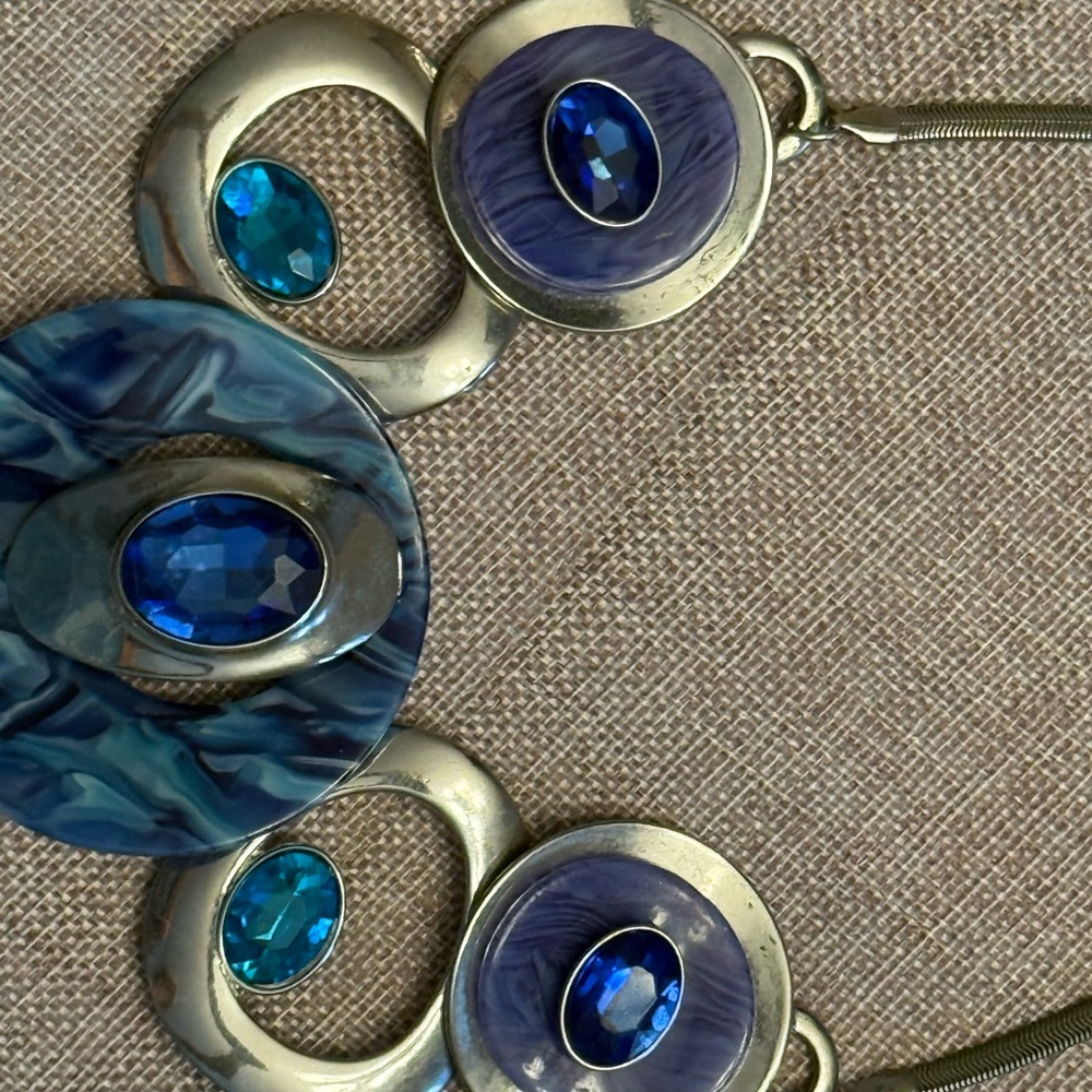 Blue And Silver Geometric Statement Necklace - image 6